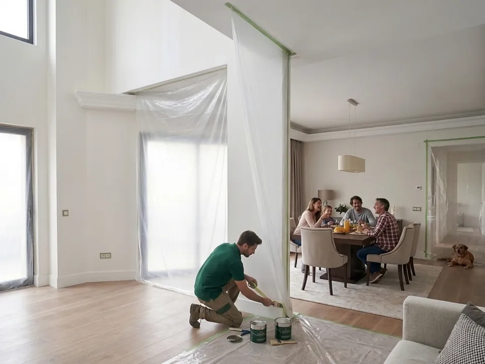 Pintor trabajando en una estancia aislada del resto de la vivienda